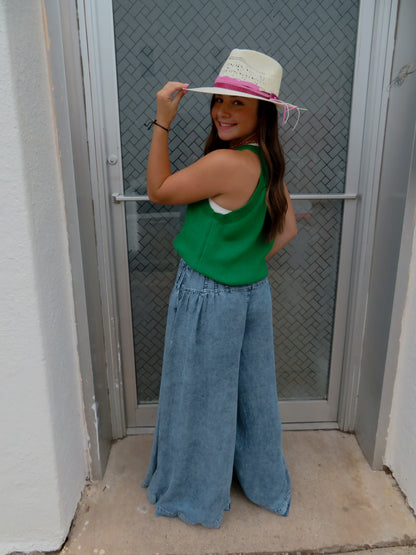 Green Ribbed Halter Tank