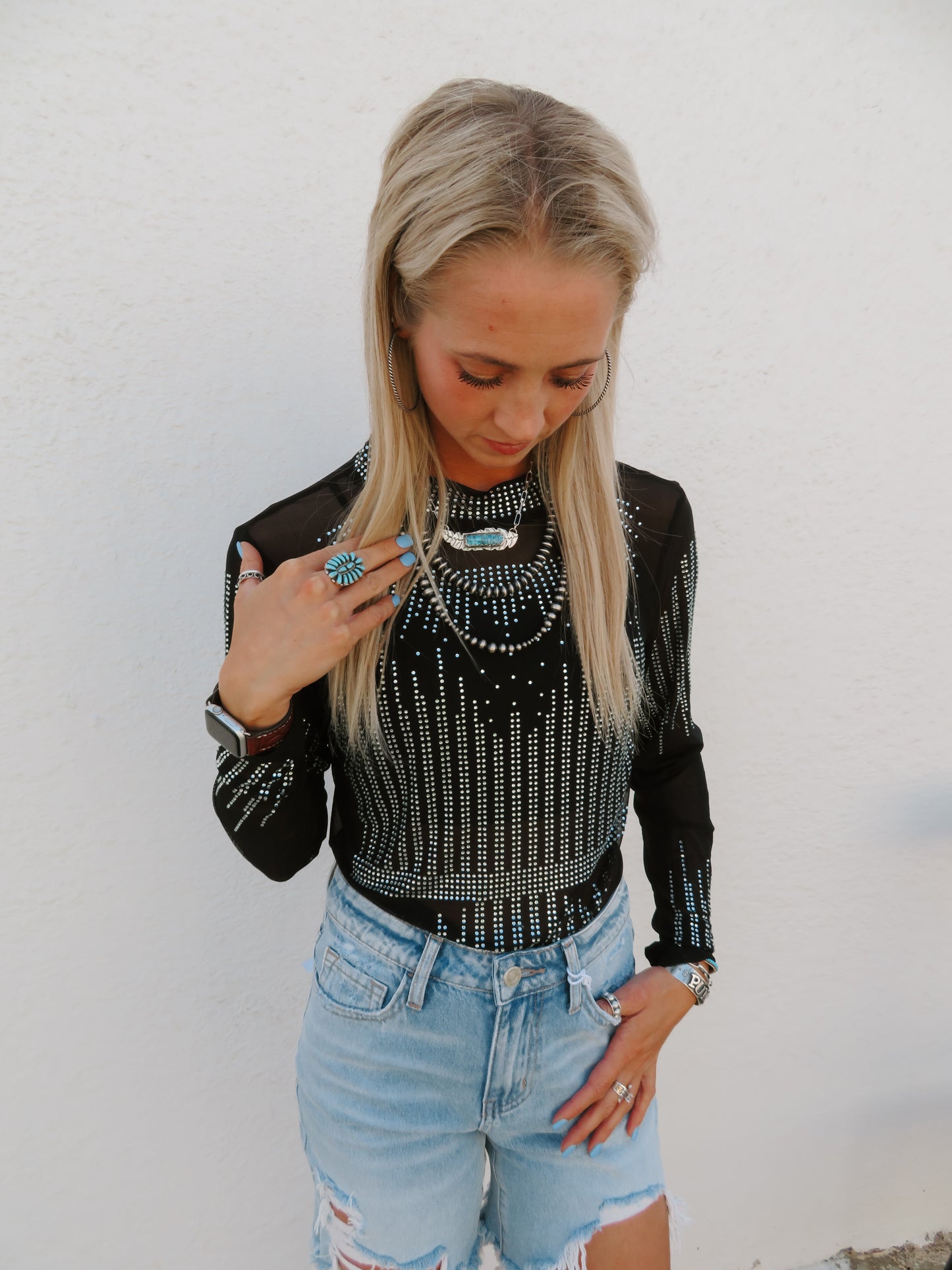 Black Mesh Sequin Top