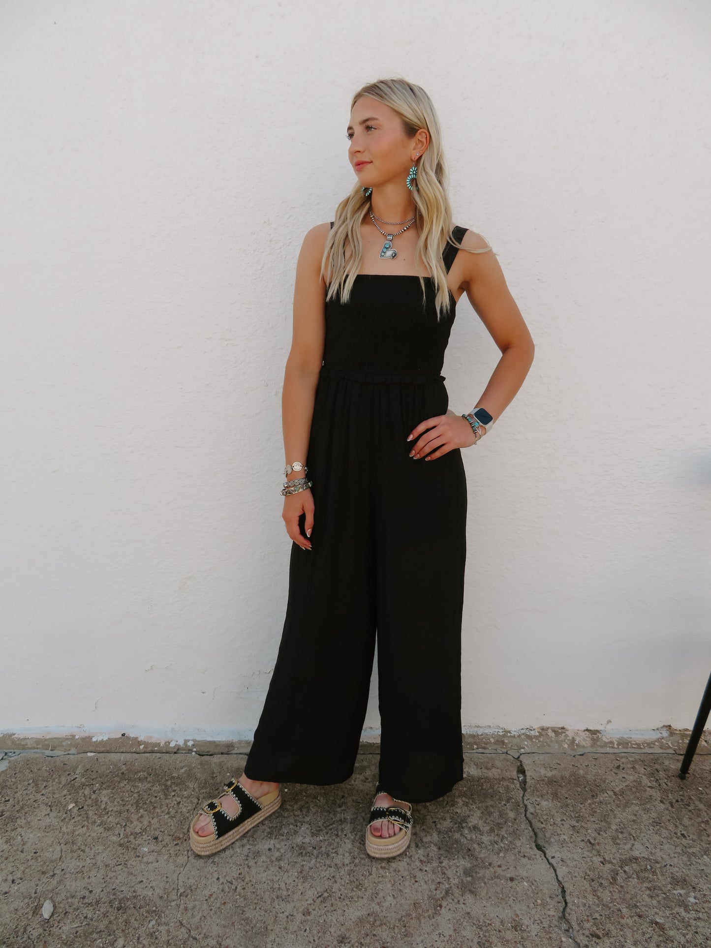 Smocked Wide Leg Jumpsuit