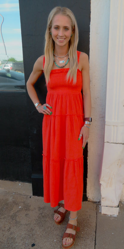 Red Orange Maxi Dress