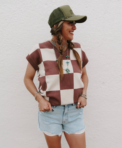 Brown And Cream Sweater Vest Top