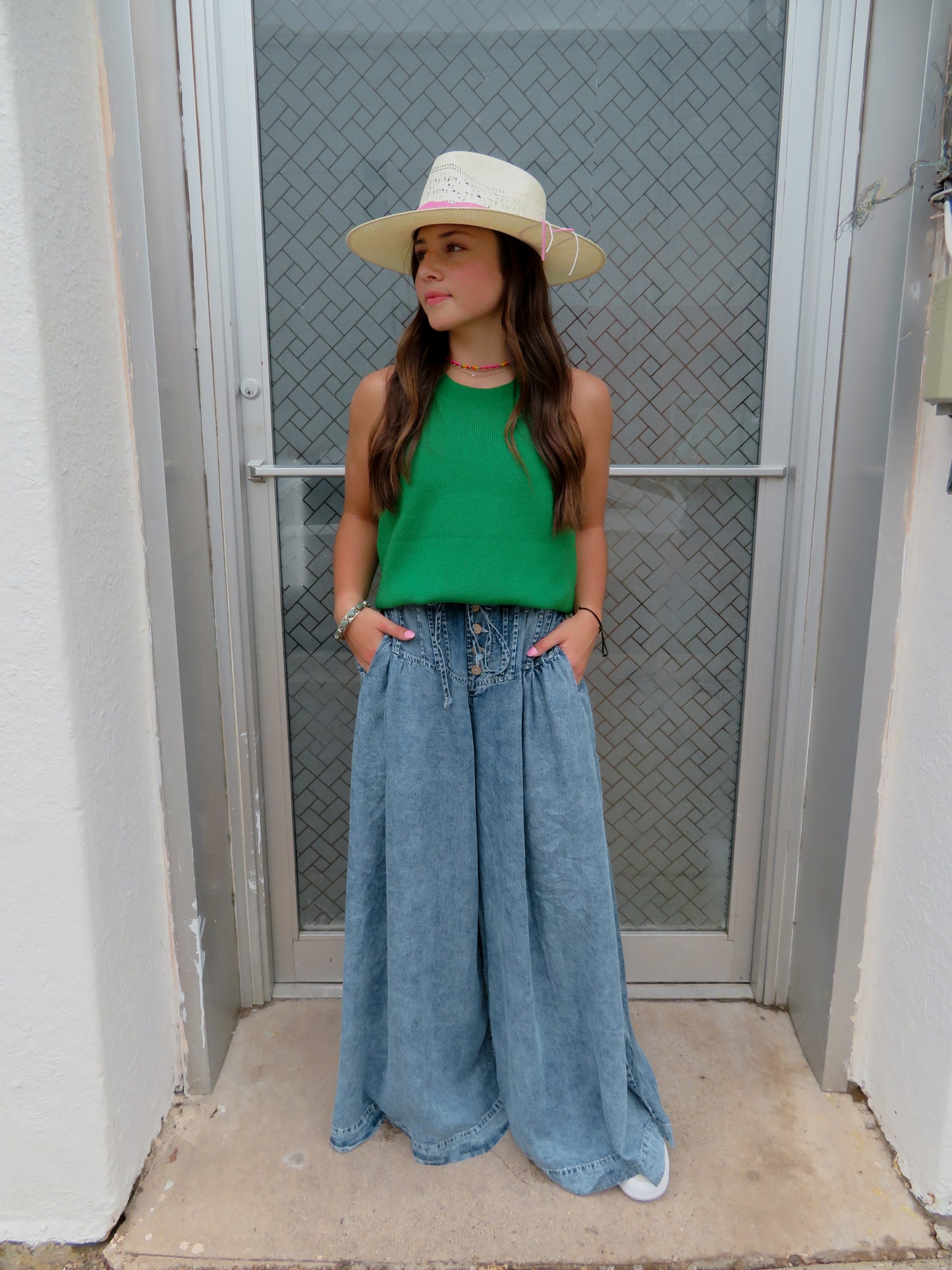 Green Ribbed Halter Tank