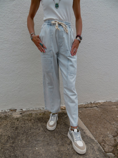 Stripe Washed Barrel Pant