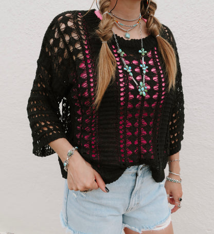 Crochet Knit Half Sleeve Black