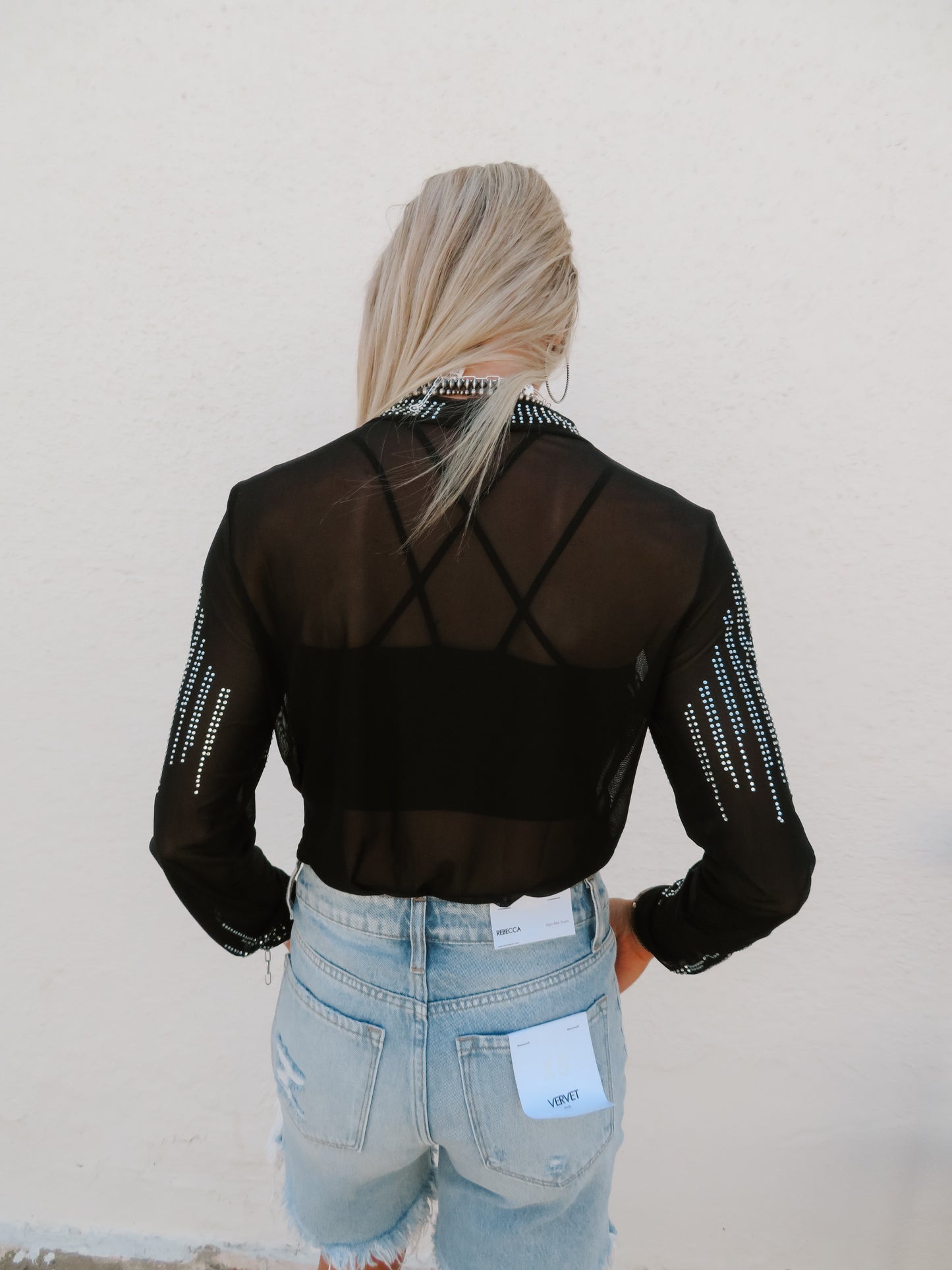 Black Mesh Sequin Top