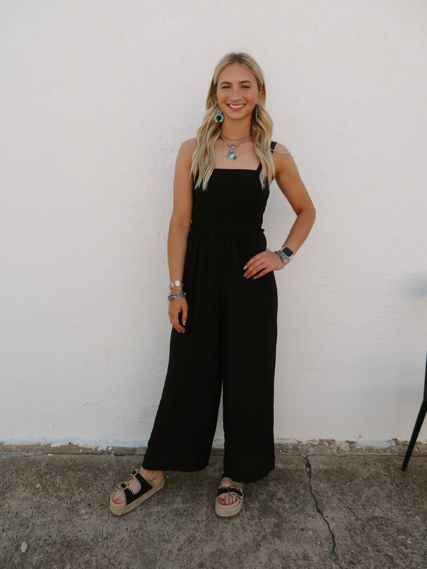 Smocked Wide Leg Jumpsuit