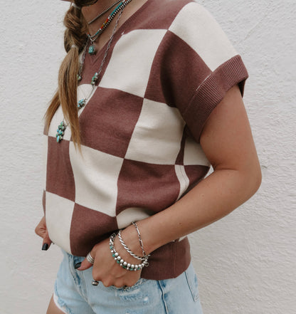 Brown And Cream Sweater Vest Top